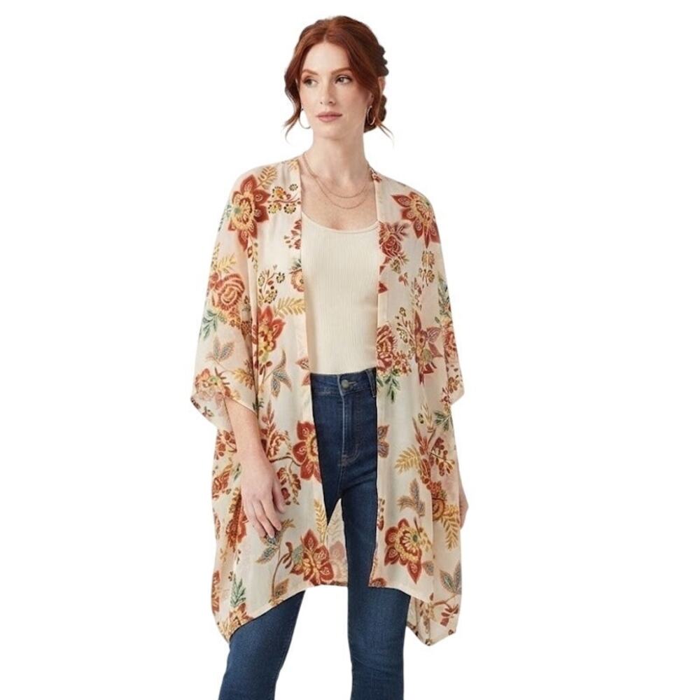 BLAIR Floral Open Front Kimono Flowy Lightweight Layering Piece Fall ONE SIZE